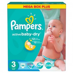 Подгузники, Pampers (Памперс) 4-9 кг р. 3 186 шт актив беби миди